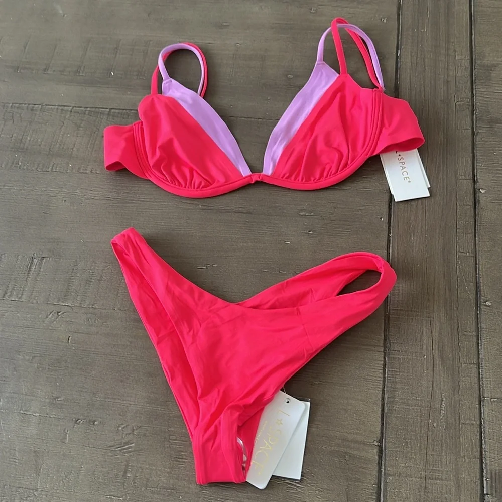 L*Space Pink and Purple Fused Zendaya Top Bikini Swimwear